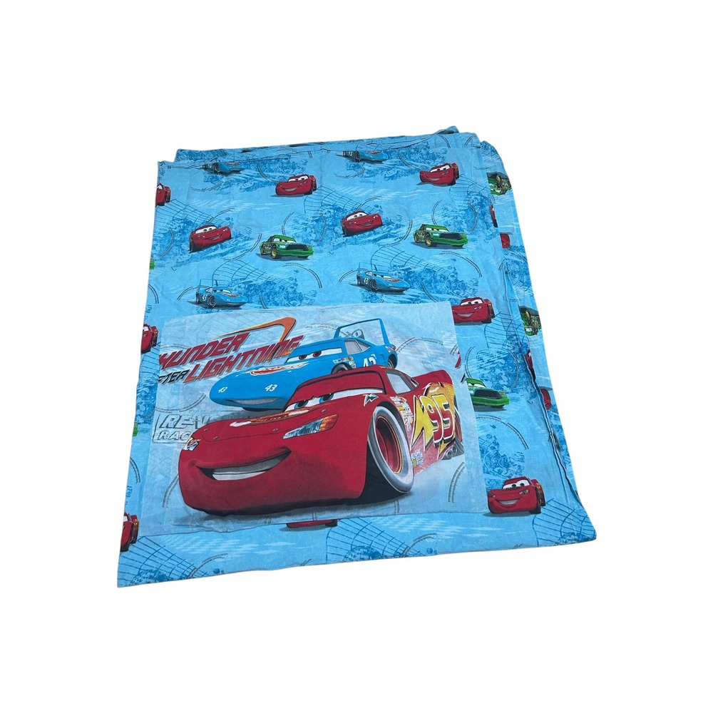 Disney Pixar Cars Full Flat Sheet and Pillowcase Set Lightning McQueen Blue